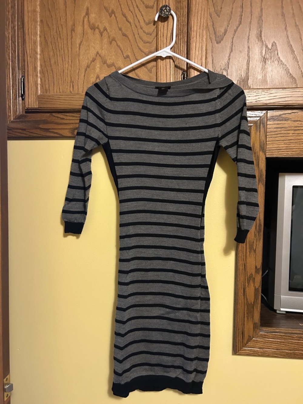 Ann Taylor Gray and Black Striped Knit Midi Dress